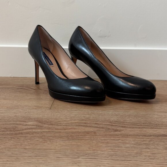 Stuart Weitzman Black Leather Platform Heels – Made in Spain, Size 7 - Picture 2 of 7